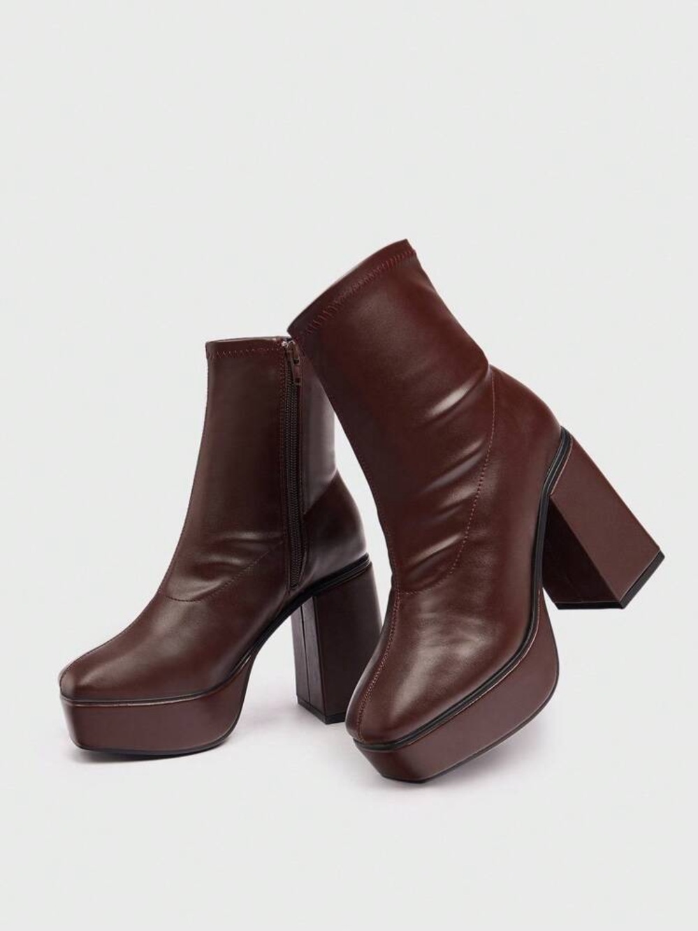 NWOT Brown Platform Block Heel Ankle Boots - Picture 2 of 5